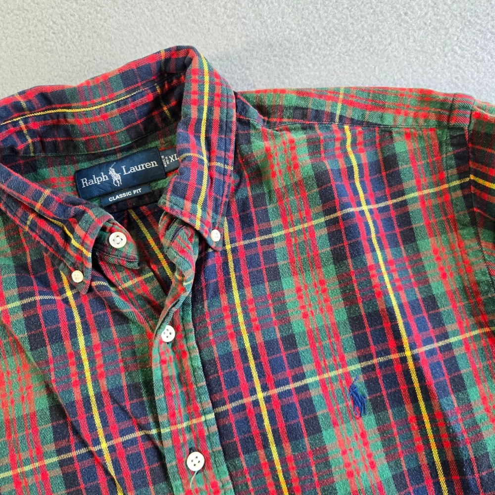 Ralph Lauren Button Down Shirt Mens XL Red Green Plaid Classic Fit Cotton